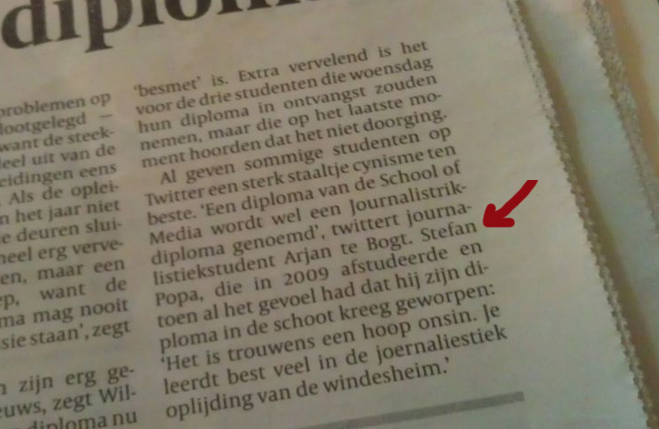 Stefan Popa in De Volkskrant Gram halen